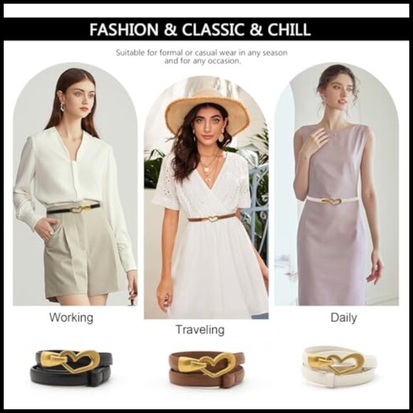 Genuine Leather Skinny Belt Adjustable Waist Belt for Women